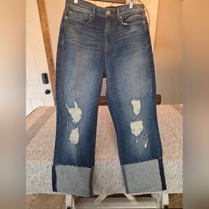 Hudson Jeans Dark Blue Distressed Cropped Jeans